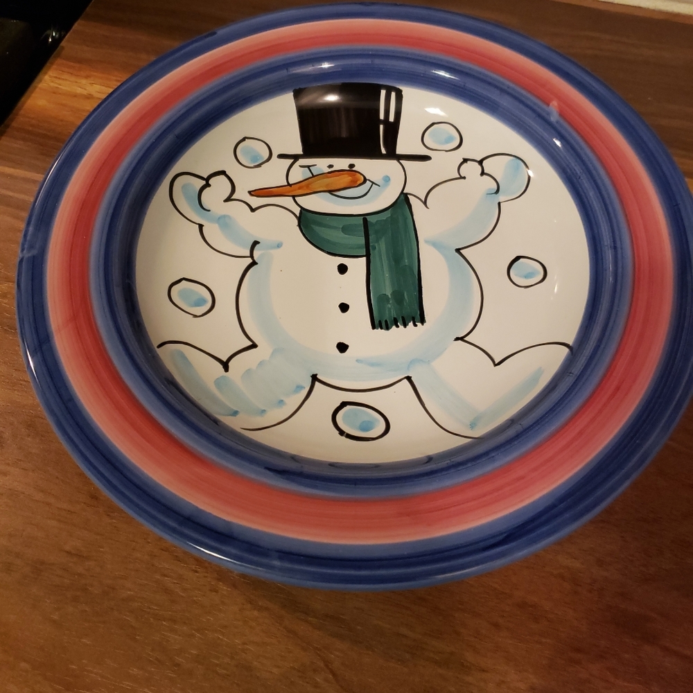 Deruta Italy Hand Painted Snowman Dinner Plate